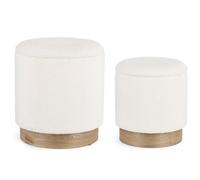 KONTE.DESIGN Set di 2 Pouf contenitore ZOYA bianco e legno di frassino