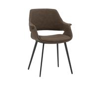 KONTE.DESIGN Set di 2 sedie EMBAJADORES in similpelle marrone e gambe in metallo nero, con braccioli