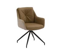 KONTE.DESIGN Set di 4 poltroncine girevoli WATSON in similpelle marrone, tessuto beige e gambe in metallo nero, con braccioli