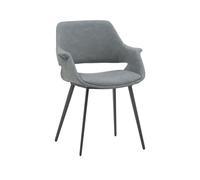 KONTE.DESIGN Set di 4 sedie EMBAJADORES in similpelle grigio e gambe in metallo nero, con braccioli