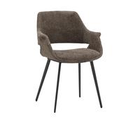 KONTE.DESIGN Set di 4 sedie EMBAJADORES in tessuto tortora effetto bouclé e gambe in metallo nero, con braccioli