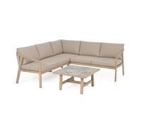 KONTE.DESIGN Set salotto angolare da giardino ALVOR con cuscini, intreccio in corda e struttura in alluminio effetto legno
