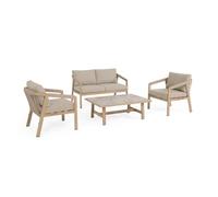 KONTE.DESIGN Set salotto da giardino ALVOR con cuscini, intreccio in corda e struttura in alluminio effetto legno, 4 pezzi
