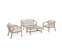 KONTE.DESIGN Set salotto da giardino ALVOR con cuscini, intreccio in corda e struttura in alluminio effetto legno, 4 pezzi