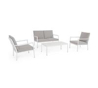 KONTE.DESIGN Set salotto da giardino KONNOR in textilene con cuscini e struttura in alluminio bianco, 4 pezzi