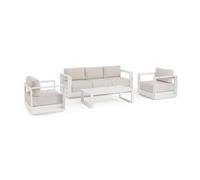 KONTE.DESIGN Set salotto MOSES con 1 divano, 2 poltrone e 1 tavolino in alluminio bianco panna