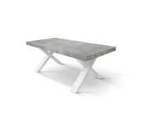 KONTE.DESIGN Tavolo allungabile AMALFI in legno effetto grigio cemento e gambe a X bianche, allungabile 160x90 cm - 240x90 cm