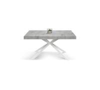 KONTE.DESIGN Tavolo CAMAIORE in legno, finitura grigio cemento e base a X in metallo bianco, allungabile 180×90 cm - 260×90 cm