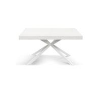 KONTE.DESIGN Tavolo CAMAIORE in legno, finiture varie e base a X in metallo, allungabile (Bianco Frassinato Base Bianca, 160 x 90)
