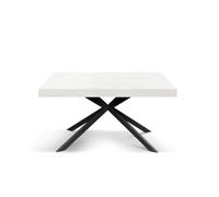 KONTE.DESIGN Tavolo CAMAIORE in legno, finiture varie e base a X in metallo, allungabile (Bianco Frassinato Base Nera, 140 x 90)