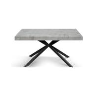 KONTE.DESIGN Tavolo CAMAIORE in legno, finiture varie e base a X in metallo, allungabile (Grigio Cemento Base Nera, 140 x 90)