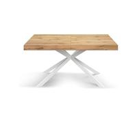 KONTE.DESIGN Tavolo CAMAIORE in legno, finiture varie e base a X in metallo, allungabile (Rovere Rustico Base Bianca, 140 x 90)