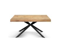 KONTE.DESIGN Tavolo CAMAIORE in legno, finiture varie e base a X in metallo, allungabile (Rovere Rustico Base Nera, 140 x 90)