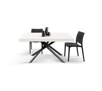 KONTE.DESIGN Tavolo CARRARA in legno, finitura bianco frassinato e base in metallo verniciato antracite, allungabile 180×90 cm - 260×90 cm