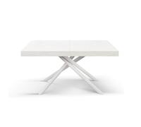 KONTE.DESIGN Tavolo CARRARA in legno, finitura bianco frassinato e base in metallo verniciato bianco, allungabile 140x90 cm - 220x90 cm