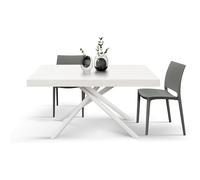 KONTE.DESIGN Tavolo CARRARA in legno, finitura bianco frassinato e base in metallo verniciato bianco, allungabile 180×90 cm - 260×90 cm