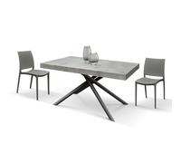 KONTE.DESIGN Tavolo CARRARA in legno, finitura grigio cemento e base in metallo verniciato antracite, allungabile 180×90 cm - 260×90 cm