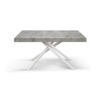 KONTE.DESIGN Tavolo CARRARA in legno, finitura grigio cemento e base in metallo verniciato bianco, allungabile 140x90 cm - 220x90 cm