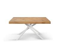 KONTE.DESIGN Tavolo CARRARA in legno, finitura rovere rustico e base in metallo verniciato bianco, allungabile 180×90 cm - 260×90 cm