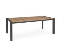 KONTE.DESIGN Tavolo da Giardino Elias con Piano Effetto Teak e Gambe Antracite, 198×100 cm