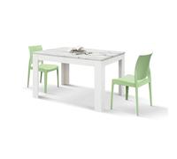 KONTE.DESIGN Tavolo LIPARI in legno, finitura bianco statuario e base bianca, allungabile 140x90 cm - 220x90 cm