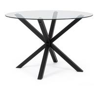 KONTE.DESIGN Tavolo rotondo MAY in vetro, gamba incrociata acciaio nero d114 cm