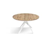 KONTE.DESIGN Tavolo rotondo PANTELLERIA in legno effetto rovere rustico con gambe incrociate in metallo bianco, allungabile ⌀120 cm - ⌀170 cm