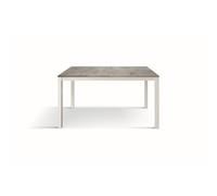 KONTE.DESIGN Tavolo TROPEA in legno, finitura grigio cemento e base in metallo verniciato bianco, allungabile 120x80 cm - 170x80 cm