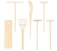 KONTONTY 7 Pezzi Mini Rastrino Zen in Bambù per Sabbia, Set Decorativo da | Impugnatura Arrotondata e Superficie Levigata, Finitura Kaki, per Piccoli e Attività Creative