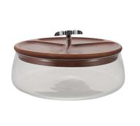 KONTONTY Ciotola per Snack in Vetro Trasparente 1200ml con Coperchio | Legno e Vetro, Espositore da Banco, per Frutta Secca e Buffet, Organizzazione Domestica