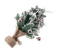 KONTONTY Flockato Mini da Decorazione Natalizia Artificiale Compatta con Palline e Fiocco per Interni per Mensole Scrivanie e Camini Luci