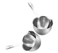 KONTONTY Pentola in Acciaio Inox con Doppio Beccuccio 2 Pezzi Mini 125ml | Cioccolato e Salse, Bordo Profondo e Base Stabile, con Cucchiaio Incluso, Finitura Lucida Argento