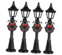 KONTONTY Set 4 Pezzi Mini Lampioni in Miniatura Neri Modelli di Lampioni Stradali Luminosi per Decorazione Casa delle Bambole e Scenari Fai da Te