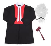 KONTONTY Set Costume Giudice Ragazzo Ragazza Cappotto Martelletto Parrucca Gioco Ruolo Carriera Vestito Giudice Copricapo