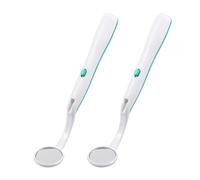 KONTONTY Specchio Lungo con Luci, Checking Mirror, Specchietto Verde in Plastica, 2 Pezzi, Manico Lungo, Ispezione Orale per Igiene Dentale a Casa e in Studio, con Batteria a Bottone