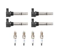 Konuooer Set 4 bobine di accensione + 4 candele 036905715 per A1 8X A2 A3 8P per Golf 4 5 Plus 6 B6 B7 Po-lo Scirocco 0242240665 per Je-tta Shar-an Ti-guan Tour-an Caddy Bo-ra Be-etle Altea