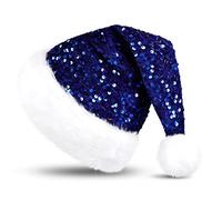 KONVINIT Blu Cappello di Natale per Adulti con paillettes,Caldo Cappelli di Natale, Cappello di Babbo Natale,Cappello X-Mas per Natale Decorativo Cappello Natale Per uomo e donna,blu