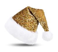 KONVINIT Cappello di Natale per Adulti con paillettes,Caldo Cappelli di Natale, Cappello di Babbo Natale,Cappello Elfo Natale per Natale Decorativo Cappello Natale Per uomo e donna,oro