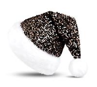 KONVINIT Cappello di Natale per Adulti con Paillettes,Caldo Cappello di Natale, Cappello di Babbo Natale,Cappello Natale Nero Cappello X-Mas per Natale decorativo,nero
