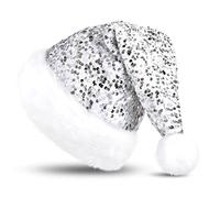 KONVINIT Cappello di Natale per Adulti con paillettes,Caldo Cappello di Natale, Cappello di Babbo Natale,Cappello X-Mas per Natale decorativo,argento