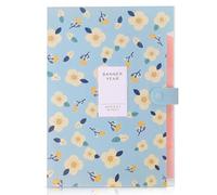 KONVINIT Cartella portadocumenti espandibile formato A4 Portatile Plastica con 5 Tasche Motivo Floreale Organizer per Documenti con Chiusura Tramite Bottone a Scatto,blue