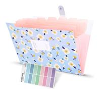 KONVINIT Cartella portadocumenti espandibile formato A4 Portatile Plastica con 8 Tasche Motivo Floreale Organizer per Documenti con Chiusura Tramite Bottone a Scatto,Blue