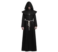 KONVINIT Costume da Monaco Medievale Frate Accappatoio Medievale Sacerdote Rinascimentale Cappuccio Costume saio con Cappuccio Vestito da Monaco frate per Halloween Carnevale