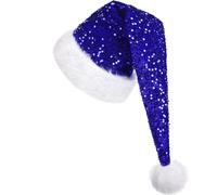 KONVINIT Lungo Blu Cappello Natale Adulto Cappelli Babbo Natale Lunghi Cappello Babbo Natale Pailettes Cappello Elfo Natale per uomo e donna,blu