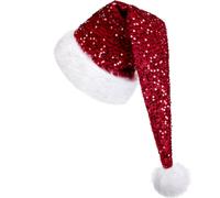 KONVINIT Lungo Cappello Natale Adulto Cappelli Babbo Natale Lunghi Cappello Babbo Natale Pailettes Cappello Elfo Natale per uomo e donna,rosso