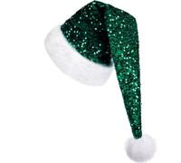KONVINIT Lungo Verde Cappello Natale Adulto Cappelli Babbo Natale Lunghi Cappello Babbo Natale Pailettes Cappello Elfo Natale per uomo e donna,verde