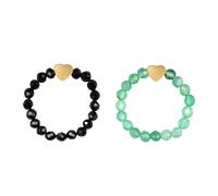 Konxi 2 Pezzi Anello Elastico con Perline Anelli con Perline in Pietra Naturale con Pendente a Cuore Anello Elastico con Perline da Donna (ossidiana + agata verde)