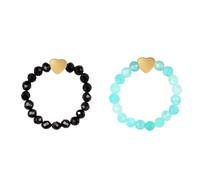 Konxi 2 Pezzi Anello Elastico con Perline Anelli con Perline in Pietra Naturale con Pendente a Cuore Anello Elastico con Perline da Donna (ossidiana + amazzonite)