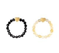 Konxi 2 Pezzi Anello Elastico con Perline Anelli con Perline in Pietra Naturale con Pendente a Cuore Anello Elastico con Perline da Donna (ossidiana + citrino)