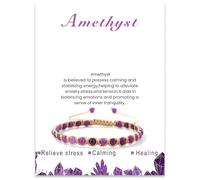 Konxi 4MM Naturale Gemstone Bead Bracciale Bracciale di Cristallo per le Donne Bracciale di Perline Naturali con Perline in Metallo Oro Regolabile Gemstone Stone Bracciale (Amethyst)